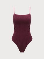 Burgundy Textured Backless One-Piece Swimsuit - Image 6