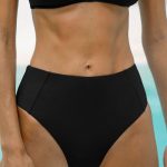 Black Ribbed Seam Full Coverage Bikini Bottom