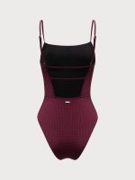 Burgundy Textured Backless One-Piece Swimsuit - Image 7
