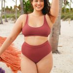 Contrast Stitch Longline Plus Size Bikini Top
