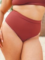 Brick Red Contrast Stitch High Cut Plus Size Bikini Bottom - Image 4