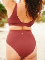 Brick Red Contrast Stitch High Cut Plus Size Bikini Bottom - Image 2