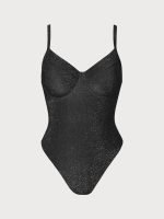 Black Lurex Underwire Plus Size One-Piece Swimsuit - Image 4