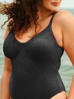 Black Lurex Underwire Plus Size One-Piece Swimsuit - Image 3