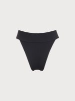 Black Ribbed High Cut Wide Waistband Bikini Bottom - Image 5