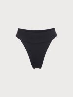 Black Ribbed High Cut Wide Waistband Bikini Bottom - Image 4