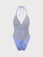 Blue Jacquard Halter One-Piece Swimsuit - Image 8