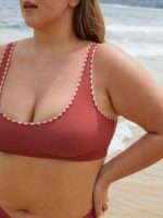 Contrast Stitch Longline Plus Size Bikini Top - Image 5