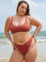 Contrast Stitch Longline Plus Size Bikini Top - Image 4