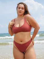 Contrast Stitch Longline Plus Size Bikini Top - Image 3