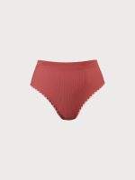 Brick Red Contrast Stitch High Cut Plus Size Bikini Bottom - Image 5