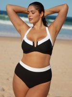 Black Contrast Trim Plus Size Bikini Top - Image 4