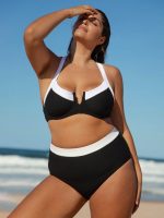 Black Contrast Trim Plus Size Bikini Top - Image 3