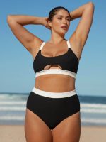 Contrast Trim Plus Size Bikini Top - Image 4