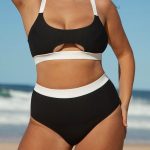 Contrast Trim Plus Size Bikini Top
