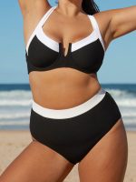 Black Contrast Trim Plus Size Bikini Top - Image 5