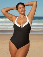 Contrast Trim Plus Size One-Piece Swimsuit - Image 3