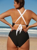 Contrast Trim Plus Size One-Piece Swimsuit - Image 4