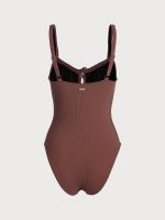 Coffee Cutout Tie One-Piece Swimsuit - Image 2