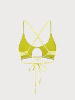 Light Green Floral Jacquard Cut Out Bikini Top - Image 6