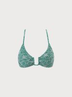 Green Floral Jacquard U-Ring Bikini Top - Image 6
