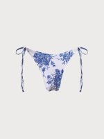Blue Floral Tie High Cut Leg Bikini Bottom - Image 7