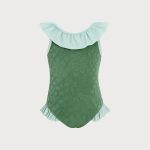 Girls Dark Green Jacquard One-Piece