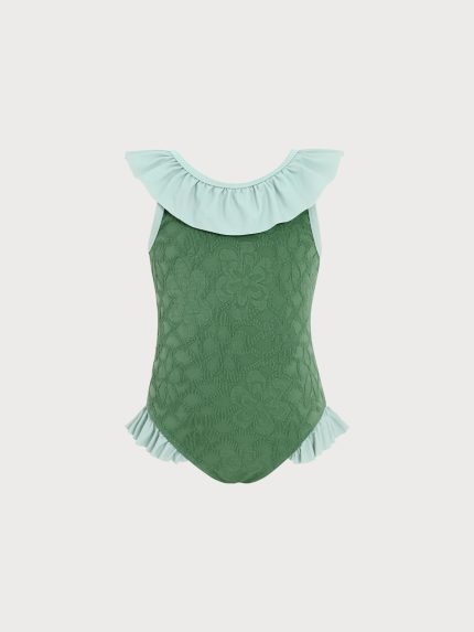 Girls Dark Green Jacquard One-Piece
