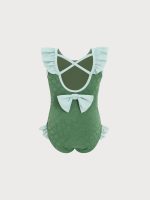 Girls Dark Green Jacquard One-Piece - Image 2