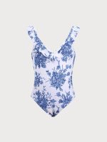 Girls' Blue Floral One-Piece
