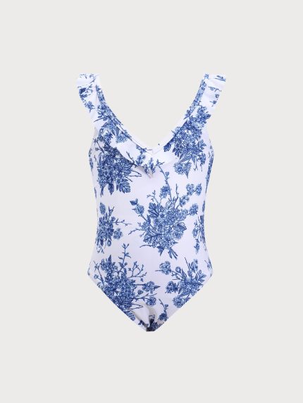 Girls' Blue Floral One-Piece