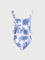 Girls' Blue Floral Tankini Set