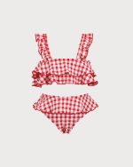 Girls' Red Gingham Tankini Set