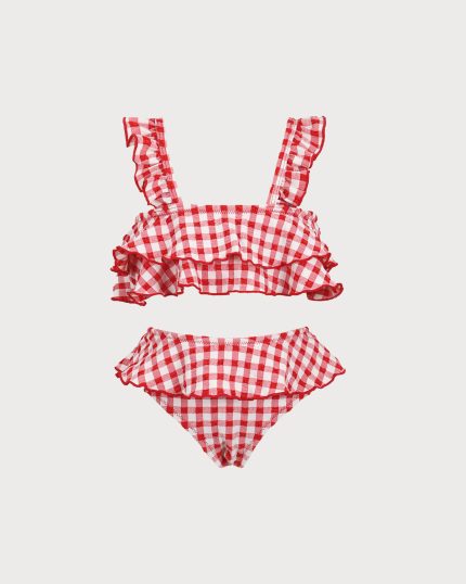 Girls' Red Gingham Tankini Set