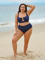 Blue Ruched Glitter Plus Size Bikini Bottom - Image 5