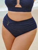 Blue Ruched Glitter Plus Size Bikini Bottom