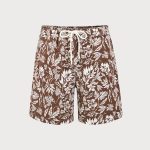 Brown Floral Print 7" Swim Trunks