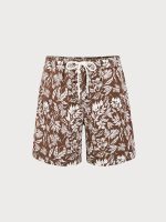 Brown Floral Print 7" Swim Trunks