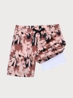 Brown Contrast Floral 7" Men's Swim Trunks - Image 4