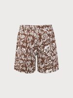 Brown Floral Print 7" Swim Trunks - Image 2