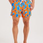 Hapnix® - Men's Orange Floral Print 5" Swim Trunks