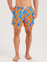 Hapnix® - Men's Orange Floral Print 5" Swim Trunks