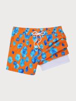 Hapnix® - Men's Orange Floral Print 5" Swim Trunks - Image 8