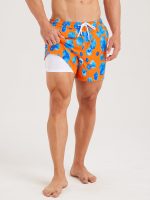 Hapnix® - Men's Orange Floral Print 5" Swim Trunks - Image 2