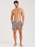 Hapnix® - Men's Orange Floral Print 5" Swim Trunks - Image 5