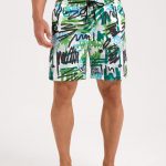 Hapnix® - Men's Green Printed 7" Swim Trunks