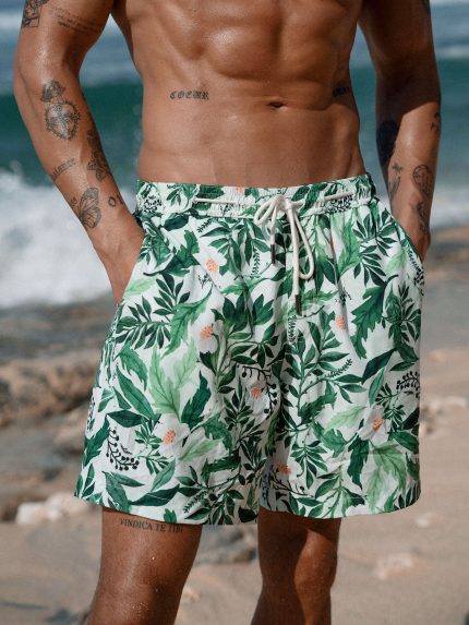 Hapnix® - The Green Floral Men's 7" Swim Trunks