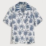 Men's Blue Floral Print Casual T-Shirt