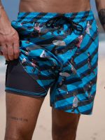Hapnix® - The Blue Black Men's 7" Swim Trunks - Image 5