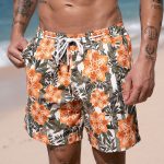 Hapnix® - The Orange Floral Men's 7" Swim Trunks
